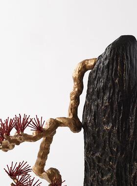 崖新中MC-TY-21式关柏真迎客松树摆件酒仿店别墅玄走廊过道假山雕