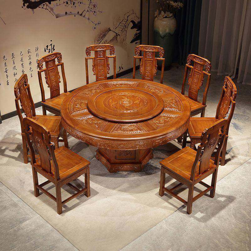 实新式形餐桌椅木仿古组圆合家用中转盘橡胶木雕花饭桌餐桌详情页,商业/办公家具,餐桌椅系列,淘宝优惠券,粉丝福利购,淘宝优惠卷