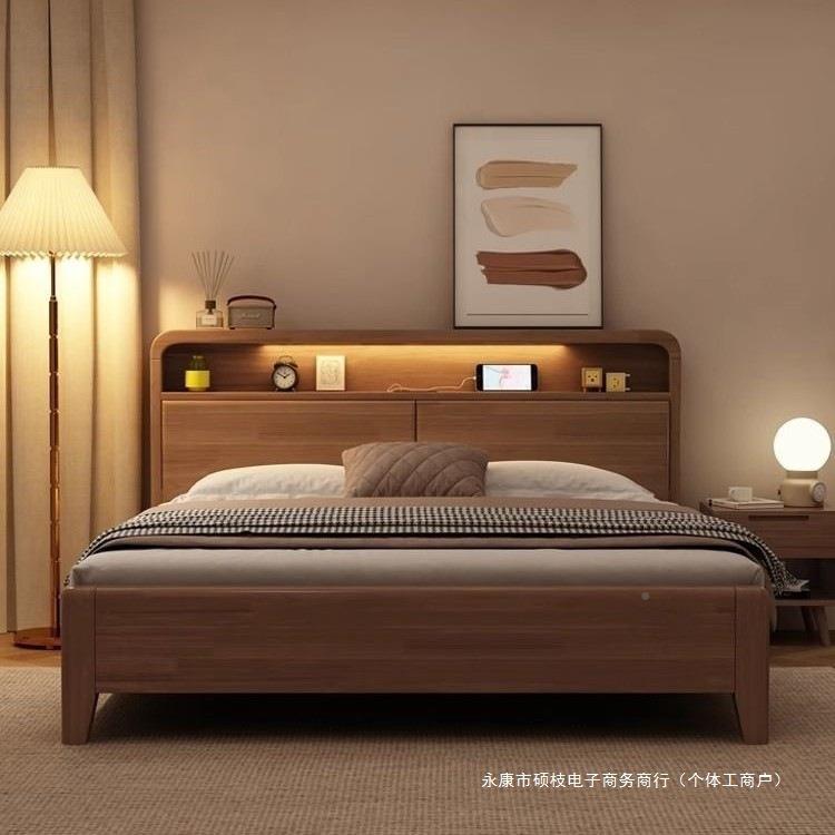 简约储物实木胡桃1.8米1.5双人床主卧KSJ经济婚床31.5米1m.2M床童