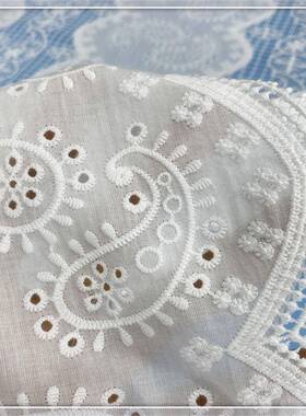 白色立体花棉布蕾丝花边桌面大装饰料盖布DTR绣块服装面料宽1.3米