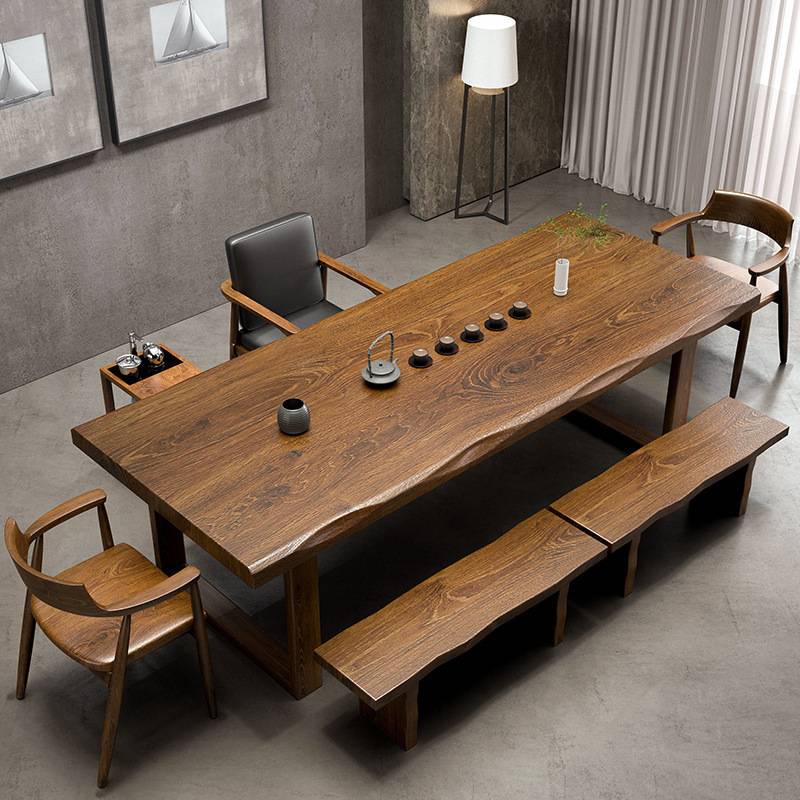 实木大板茶桌椅组合一桌六椅茶几办公室客厅家用泡茶台新中式茶桌