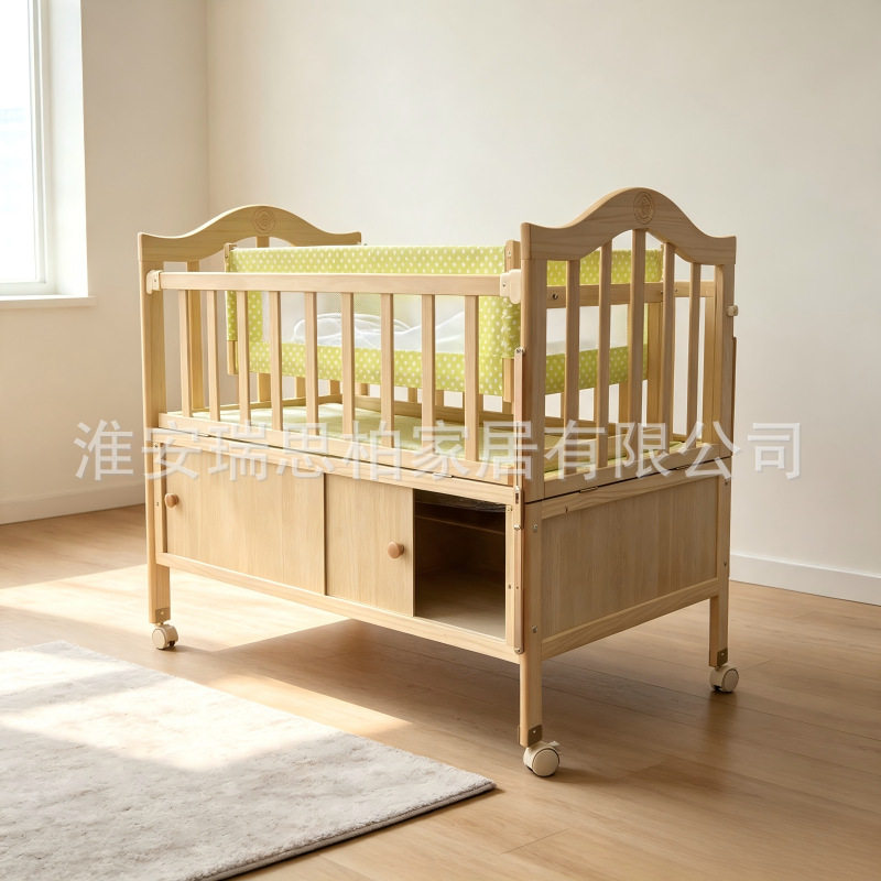 实木新生儿宝宝摇篮床可拼接大床多功能可移动婴儿床带抽屉工厂