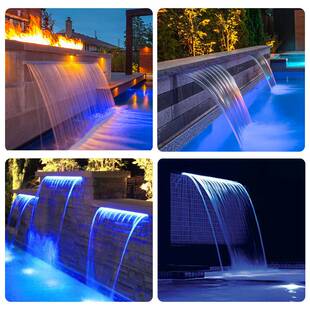 园林景观鱼池子七彩瀑布带LED灯彩色压克力水帘泳池水幕灯流水灯