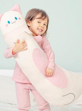 纯粉色棉猫咪抱枕童儿侧睡夹腿安抚长条枕床上成人生女睡GBC觉抱