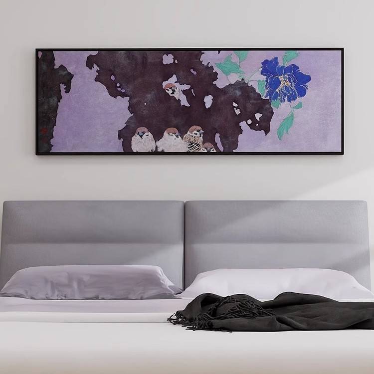 闻说庭花发暮春新中式花卉装饰画卧室床头挂画主人房墙壁画花鸟图片