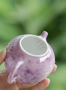 弥小言13055豆蔻紫家用陶茶壶带球瓷孔过滤茶壶泡手绘雏菊茶壶单