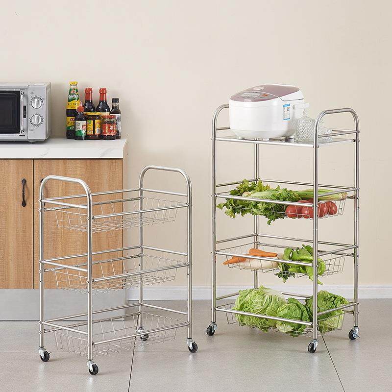 宅所锈钢厨房置物架水果不放菜篮多层家用菜带DDP轮移动蔬落地收