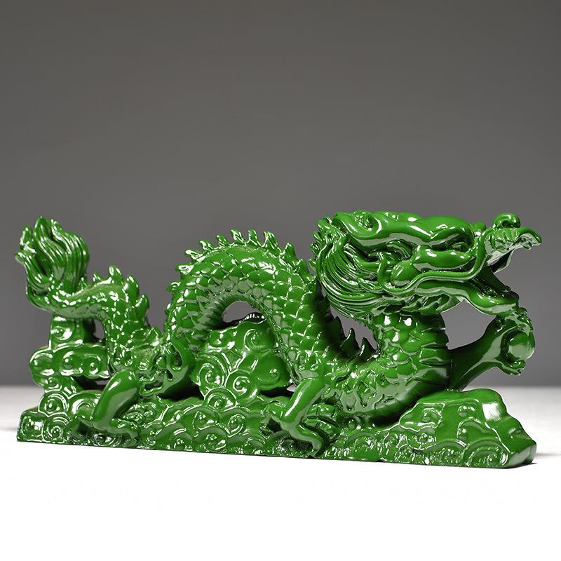 绿色木质飞龙摆刻实木tq-1068雕青龙木制蛟缺角补角客厅家龙居装