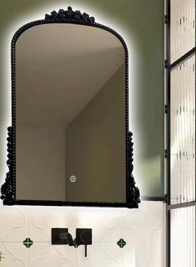 5N法式复风古卫生间浴室镜578子中古壁炉墙面装镜梳妆镜黑色壁挂