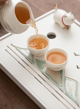 手绘210001陶瓷远山茶盘205新款客厅泡家用茶台干台小型排水茶盘