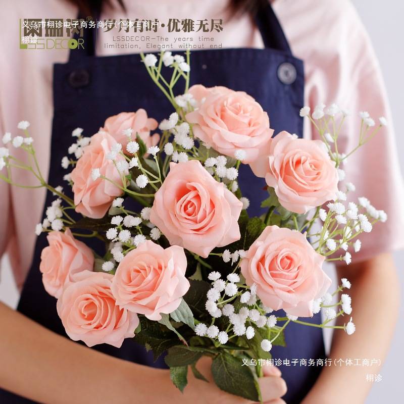 玫瑰假花保湿手感客厅卧室餐桌面浪漫家居装饰摆件插干花束高