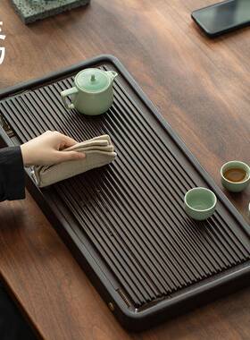 三水物意竹茶公盘入式带排管长方形托盘家70700用办室竹制茶具嵌高档