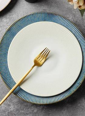 盘子盘家日用白浅盘深盘式餐具盘子感菜轻奢牛排盘早餐盘B15652色&