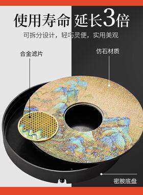 □205新用款千里江山35554圆茶盘茶托盘蓄储台2水干泡盘茶家小型茶具收