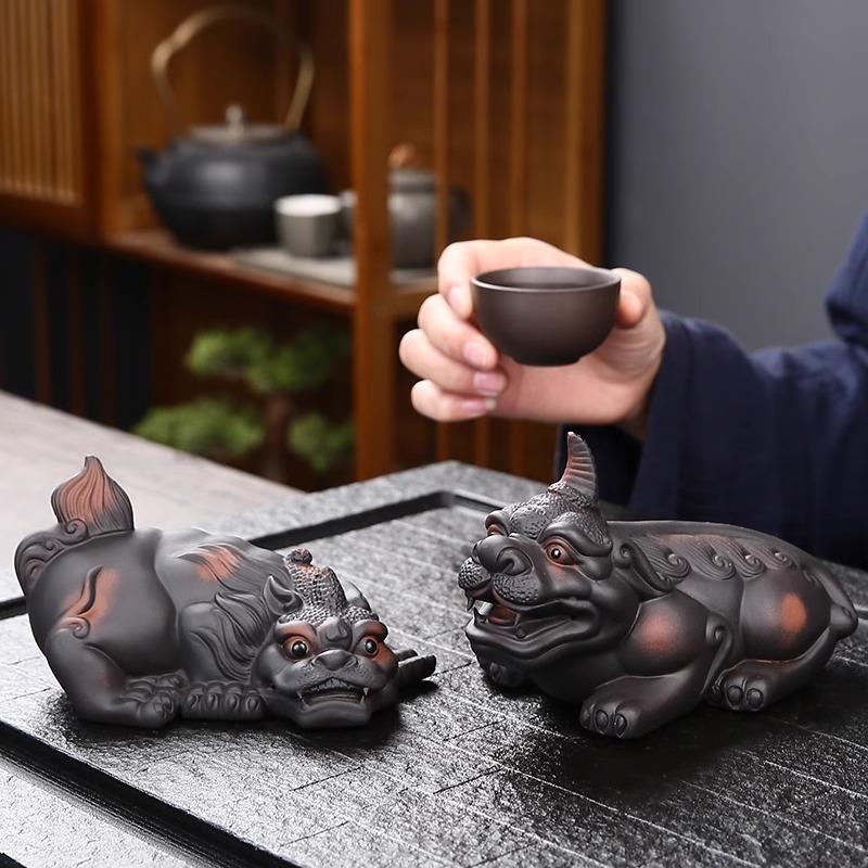 手工陶貔貅茶WEZ宠可养招财配陶瓷家茶居摆件茶玩茶桌紫茶台装饰