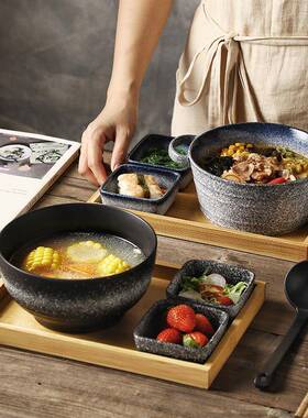 创意餐具一人食日家用陶瓷拉面碗汤碗餐厅面碗托盘81713式带子碗碟套装