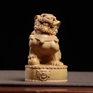 小上叶黄杨木精雕4841鼓狮子抱球摆件印章手精把家件居装饰品品工