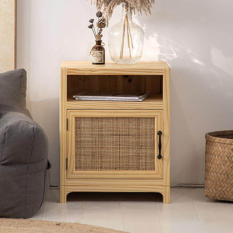 中藤编新床头式柜简约置物架床边tb072小型柜子收柜实木储物柜儿