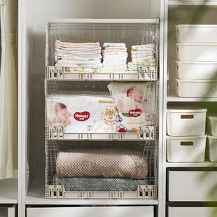 可叠筐收折纳置物透明整理叠加筐子蔬菜水果箱储书物滑6733轮架推