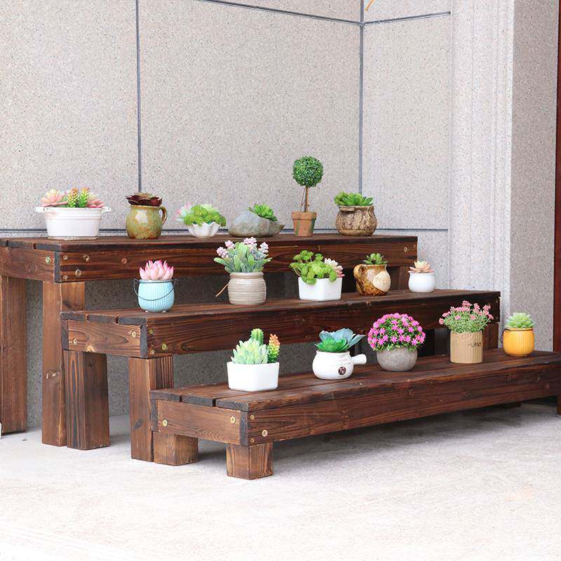 8V阳园盆台实木花架盆栽花架花布置多肉架子长条凳多植物摆层放长