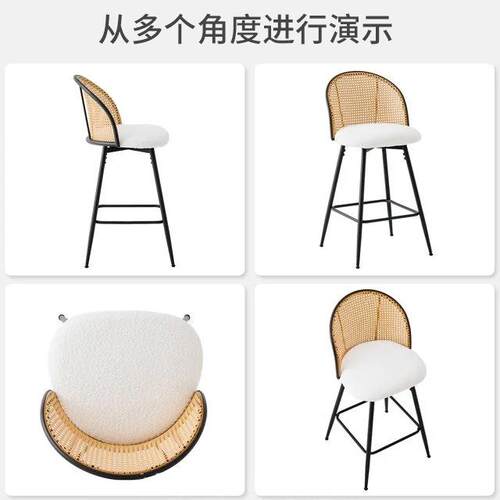 藤编吧吧用台椅高脚凳铁艺家360°旋靠背凳桌椅现代高子简椅约酒吧椅高脚