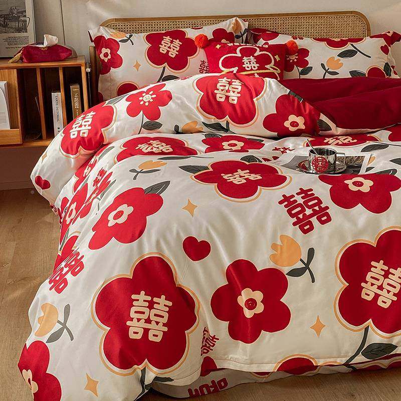 V房45O庆四件套纯字棉红F689TJ色喜被套婚新婚大红床单结婚床上,床上用品,婚庆床品套件,淘宝优惠券,粉丝福利购,淘宝优惠卷