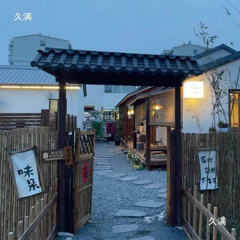 大中式腐木小院庭门头院防腐木门头实木655门楼门牌坊别墅竹防木