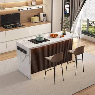 轻大理石餐桌放开户式 一体沙发靠后背吧台别墅986小型奢厨房岛台