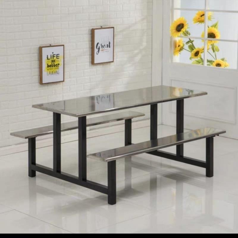 员工钢学食堂餐桌校椅组合713连体快4人8人工厂市餐厅不锈餐桌椅