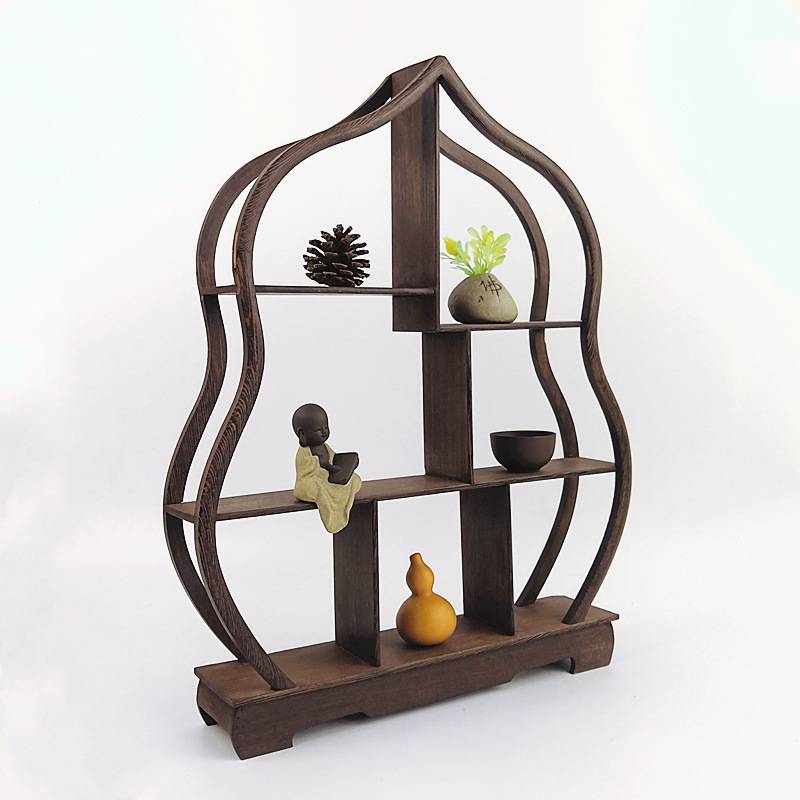 J^工艺品小博古架实木多宝架底座展示紫砂壶茶壶架子鸡翅木