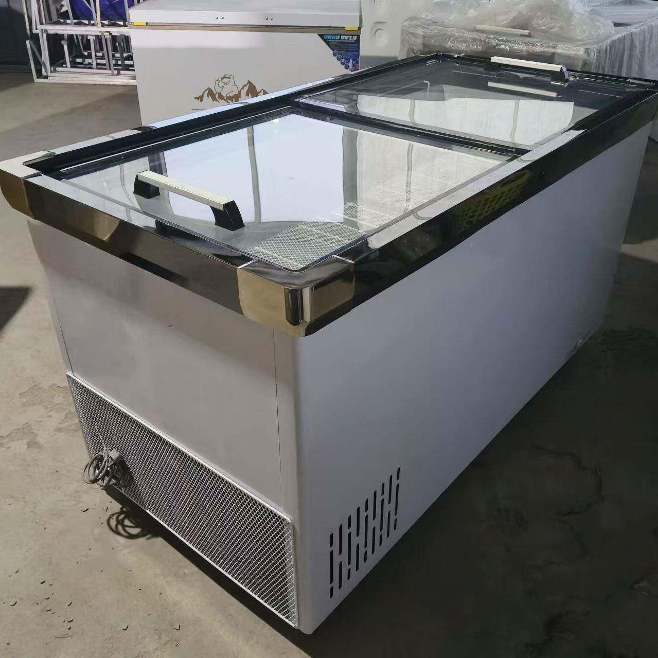 冰柜737商推用大容量冻深岛卧式冷柜冷藏保鲜冷冰箱两用透明拉门
