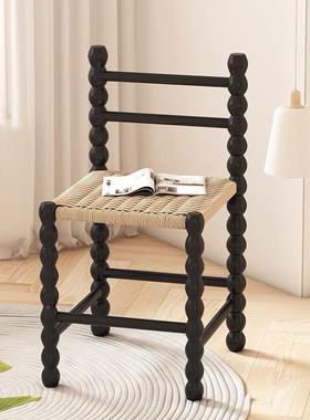 法式实木餐椅端藤编VRW椅爆葫椅高圆柱椅茶室茶椅芦网红椅百搭餐椅款