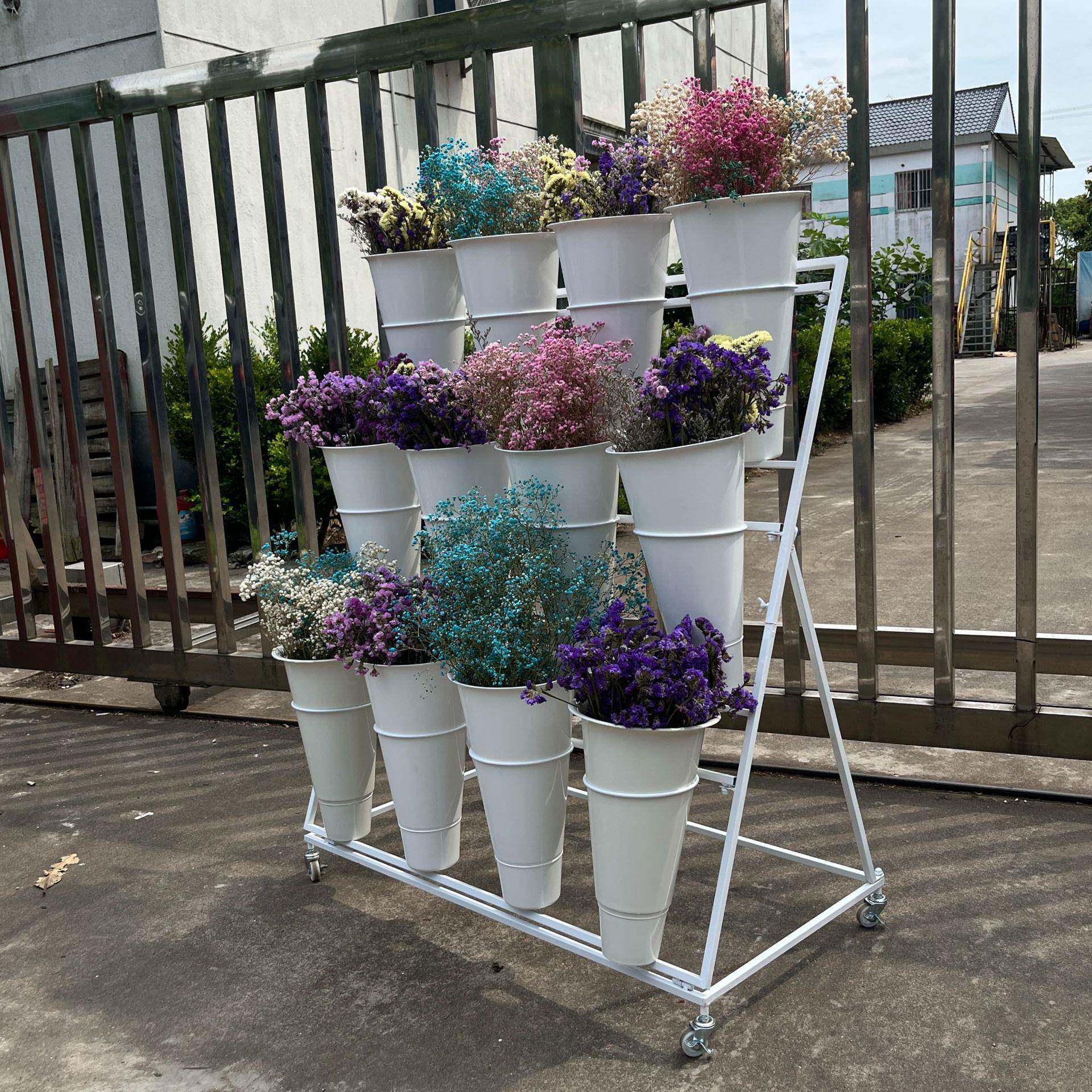 鲜花展品示架花20230809店用摆桶摊落座地花用婚庆花篮高脚底置物