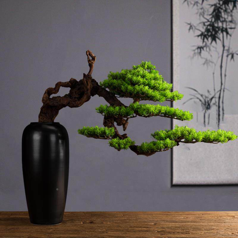 仿真植物盆客景腰鼓瓶迎假树松新中式客厅摆件玄关落A007过道地装