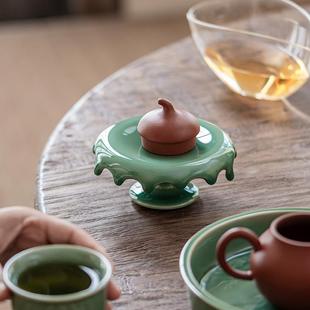 青瓷盖置梅粉青可81007做壶承茶道子配件茶具零配壶茶托青盖托流