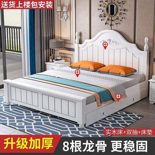 实木单床简约1.5米双人床.见详情2m经济型出租房用1.8主卧公主人1