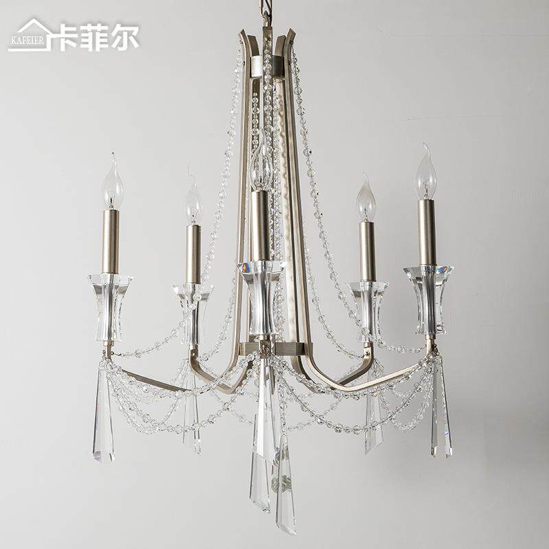 美式别墅奢复式楼大客厅灯复古吊餐厅灯具轻层水晶双旋D9151-5转