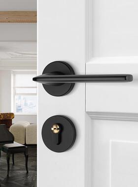 J美式黑色内卧室门锁室门把手家用TN静音木房门锁分体吸房间磁门