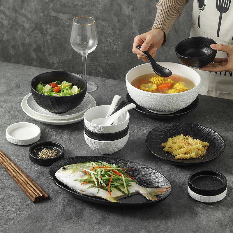 岩石纹陶瓷碗盘的碟套装家碗用4-6Z1204人吃餐饭碗2人组合具汤碗