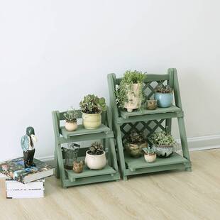 5V简易两层折叠免装小木架子多肉桌上飘窗迷你实木花架置物架化妆