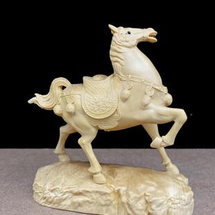 小叶杨木雕公DRY室装饰摆件马到工成功立马发财黄办生肖马实木艺