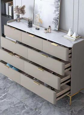 全实木斗六柜七九斗岩板现代简客厅XVZ收纳柜整装轻奢皮质约储物