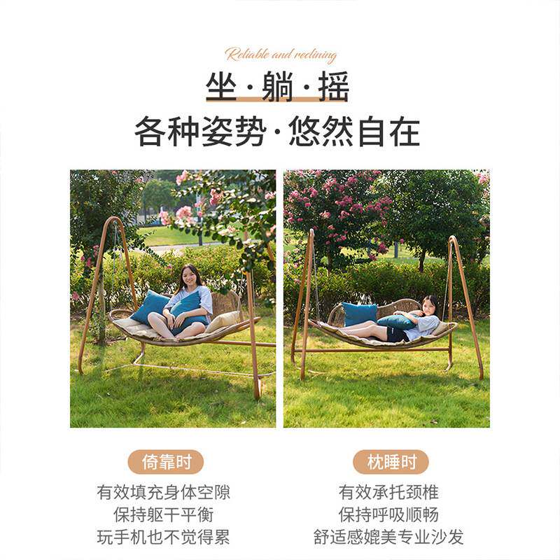 秋千户外庭院花园摇椅秋千吊椅带蓬铁艺坐躺两用阳台网红荡秋千椅