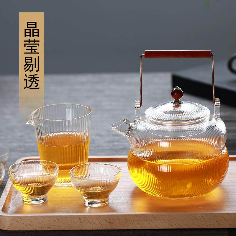 自自产销煮茶壶电陶炉烧*水壶火条纹葫芦茶明加热耐热壶玻璃提梁