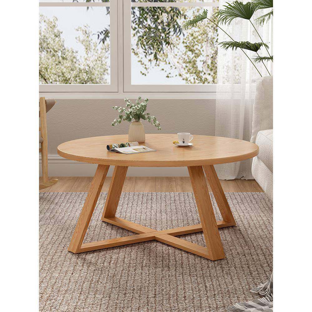 ?实木全圆形日岩WE板茶几简客厅家用小户型原木约风茶桌式矮桌圆