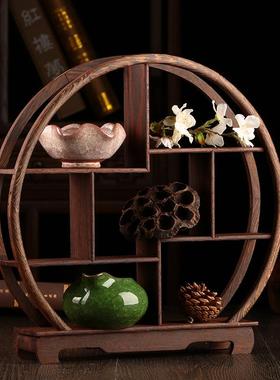 红木小博古架装饰品鸡翅木质展示架茶具摆件实木底座创意工艺品
