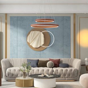 意式极简铁艺墙上面装饰挂件轻奢金属壁饰墙面装饰创意圆环形灯饰