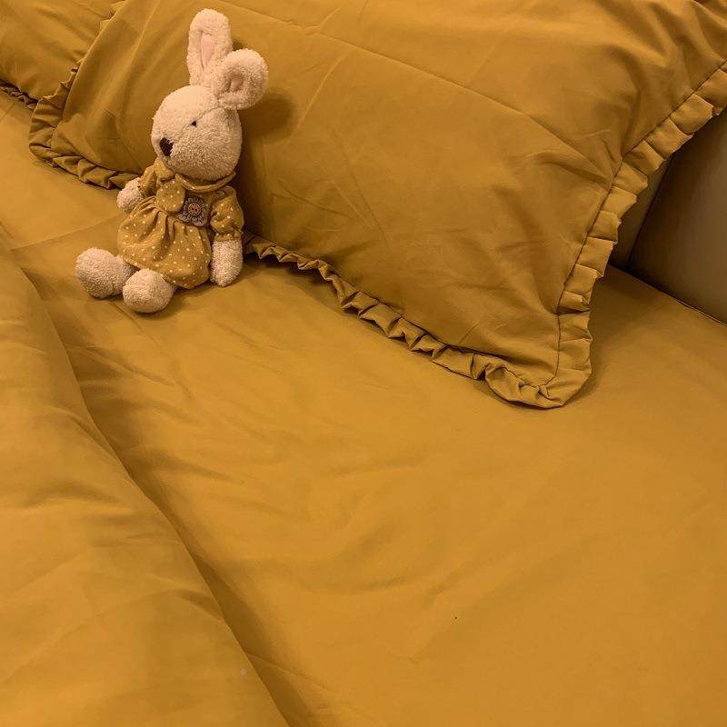 日式F96MH55T姜黄纯笠色人边四件套2m民宿风简约双床花单床被罩宿