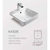 恒白台盆 陶瓷白色洗脸盆半挂艺术盆 拂朗正方形半嵌式 98930