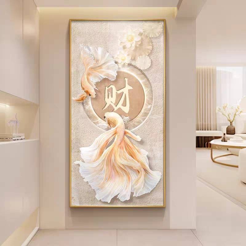 W好运锦鲤入户玄关装饰画新款创意高档客厅挂画轻奢走廊过道壁画Z图片
